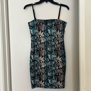 Tan and Teal Snakeskin Mini Dress Size S